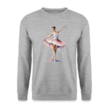 Ballerine Gracieuse - Aquarelle - Sweat-shirt Unisexe - gris chiné - Devant - Alina (178cm) & Michal (187cm)