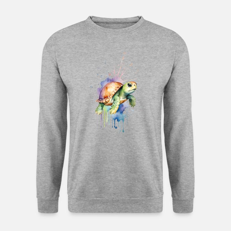 Gelassene Schildkröte - Aquarell - Unisex Pullover - Weißgrau meliert