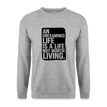 Ein ungeprüftes Leben ist nicht lebenswert - Unisex Pullover - Weißgrau meliert - Vorne - Alina (178cm) & Michal (187cm)