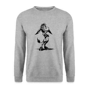 Esel Karikatur Grinsendes Langohr - Unisex Pullover - Weißgrau meliert - Vorne - Alina (178cm) & Michal (187cm)