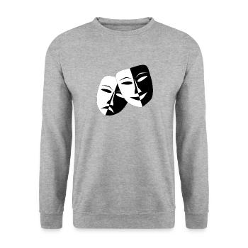 Theater Masken - Unisex Pullover - Weißgrau meliert - Vorne - Alina (178cm) & Michal (187cm)