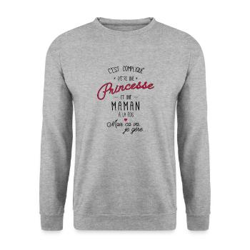 Princesse et maman a la fois, c'est compliqué - Sweat-shirt Unisexe - gris chiné - Devant - Alina (178cm) & Michal (187cm)