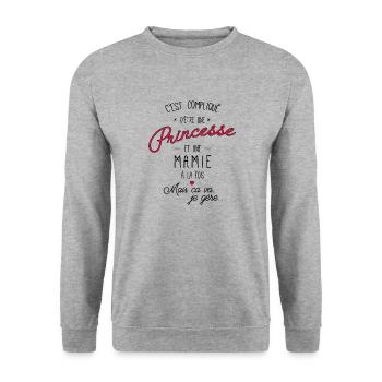 Princesse et mamie coeur - Sweat-shirt Unisexe - gris chiné - Devant - Alina (178cm) & Michal (187cm)