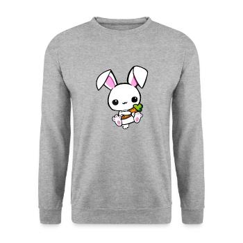 kleiner Hase mit Möhre - Unisex Pullover - Weißgrau meliert - Vorne - Alina (178cm) & Michal (187cm)