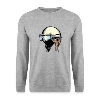 DDR Helm mit Brille - Unisex Pullover - Weißgrau meliert - Vorne - Alina (178cm) & Michal (187cm)