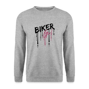 Tropfen Biker Girl - Unisex Pullover - Weißgrau meliert - Vorne - Alina (178cm) & Michal (187cm)