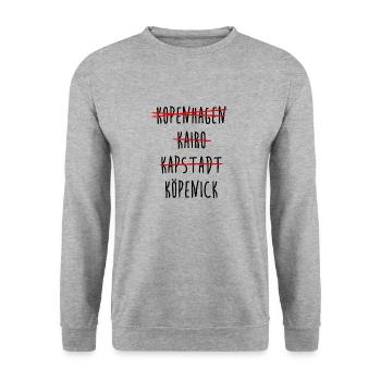 Köpenick - Berlin - Kopenhagen - Kairo - Kapstadt - Unisex Pullover - Weißgrau meliert - Vorne - Alina (178cm) & Michal (187cm)