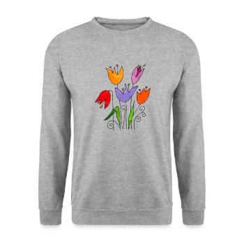 Fleurs - Sweat-shirt Unisexe - gris chiné - Devant - Alina (178cm) & Michal (187cm)