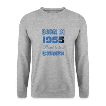 Born in 1955 Proud to Be a Boomer - Unisex Sweatshirt - salt & pepper - Front - Alina (178cm) & Michal (187cm)