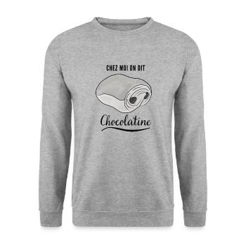Chez moi on dit chocolatine - Sweat-shirt Unisexe - gris chiné - Devant - Alina (178cm) & Michal (187cm)
