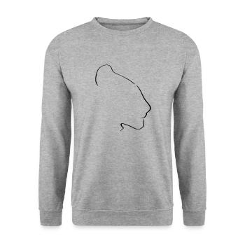 Löwin Line Art - Minimalistisch - Unisex Pullover - Weißgrau meliert - Vorne - Alina (178cm) & Michal (187cm)