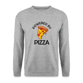 Powered By Pizza Lustiger Pizza Spruch - Unisex Pullover - Weißgrau meliert - Vorne - Alina (178cm) & Michal (187cm)