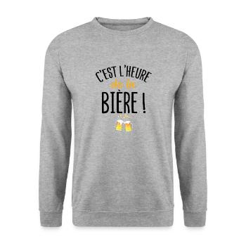 C'est l'heure de la bière cadeau humour alcool - Sweat-shirt Unisexe - gris chiné - Devant - Alina (178cm) & Michal (187cm)