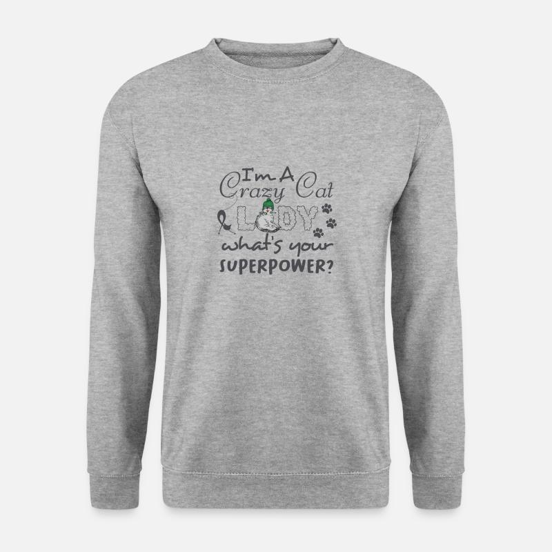 Lustiger Spruch verrückte Katzenmama Superkraftkin - Unisex Pullover - Weißgrau meliert