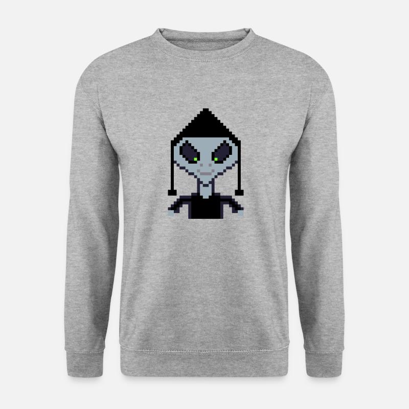 Pixel Alien "Black Boy" - Unisex Pullover - Weißgrau meliert