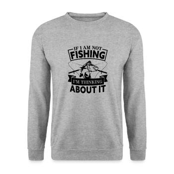 I always think about fishing - fishing and fishing - Unisex Sweatshirt - salt & pepper - Front - Alina (178cm) & Michal (187cm)