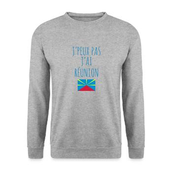 Réunion , 974 , Réunionnais , Réunionnaise - Sweat-shirt Unisexe - gris chiné - Devant - Alina (178cm) & Michal (187cm)
