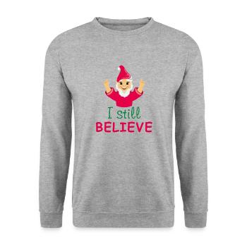 Gnome heureux. Je crois toujours - Sweat-shirt Unisexe - gris chiné - Devant - Alina (178cm) & Michal (187cm)