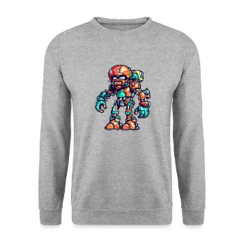 Roboter in bunt in futuristischer Rüstung - Unisex Pullover - Weißgrau meliert - Vorne - Alina (178cm) & Michal (187cm)