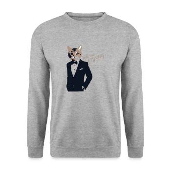 gangstercat2 - Unisex Pullover - Weißgrau meliert - Vorne - Alina (178cm) & Michal (187cm)