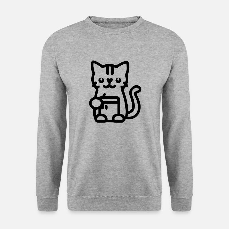 Katze mit Kaffee - Unisex Pullover - Weißgrau meliert