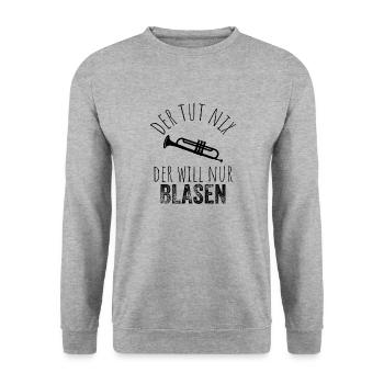 Der tut nix der will nur Blasen - Unisex Pullover - Weißgrau meliert - Vorne - Alina (178cm) & Michal (187cm)
