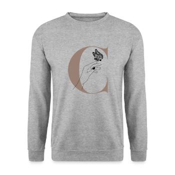 letter C magic butterfly - Unisex Sweatshirt - salt & pepper - Front - Alina (178cm) & Michal (187cm)
