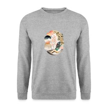 Japandi egg, rundes Design im japandi Style - Unisex Pullover - Weißgrau meliert - Vorne - Alina (178cm) & Michal (187cm)