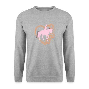 Pferd und Mädchen reiten Design mit Herz - Unisex Pullover - Weißgrau meliert - Vorne - Alina (178cm) & Michal (187cm)