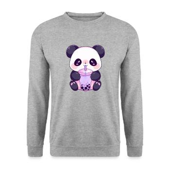 Kawaii Panda Bubble tea boba tea - Sweat-shirt Unisexe - gris chiné - Devant - Alina (178cm) & Michal (187cm)