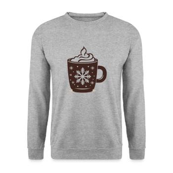 Weihnachten mit heißer Schokolade - Unisex Pullover - Weißgrau meliert - Vorne - Alina (178cm) & Michal (187cm)