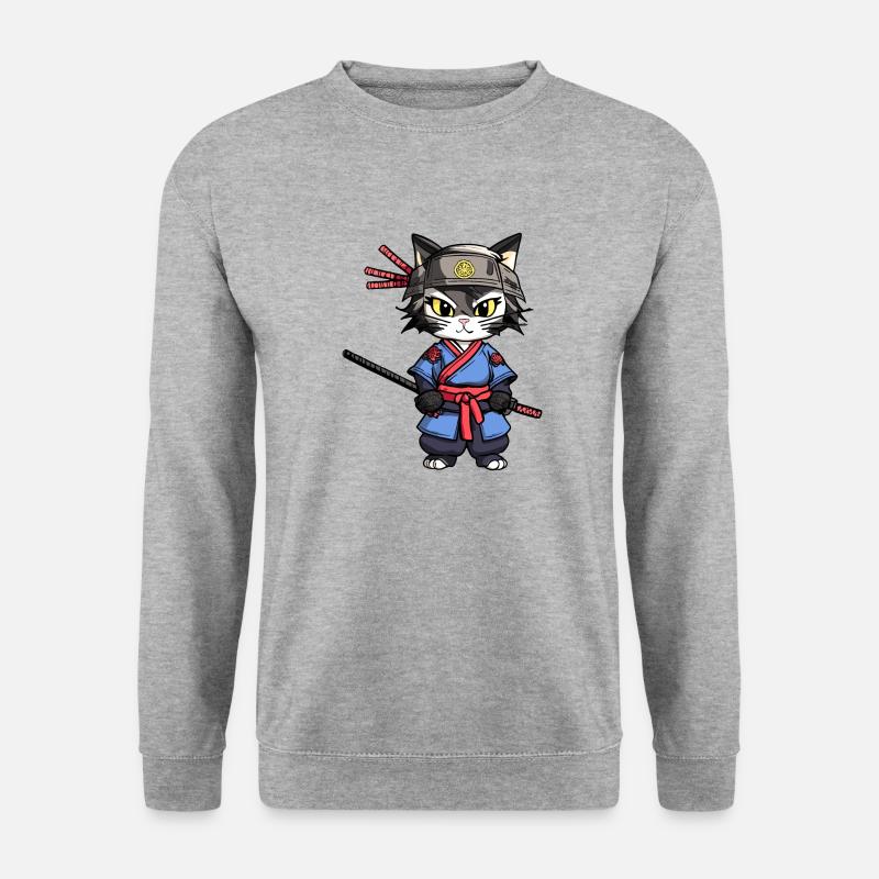 Samurai-Katze #24 - Unisex Pullover - Weißgrau meliert