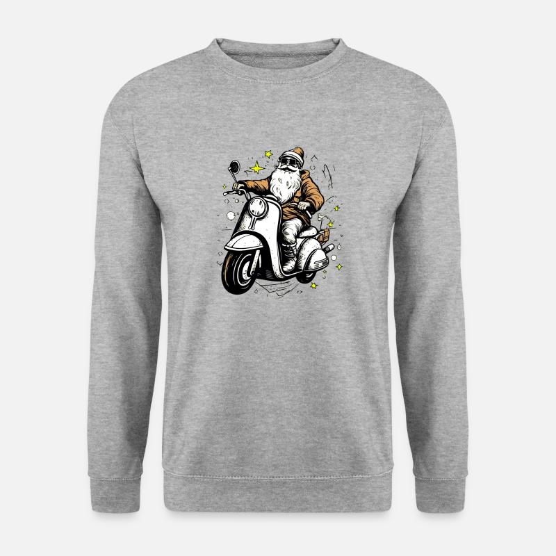 Weihnachtsmann auf seinem Roller - Unisex Pullover - Weißgrau meliert