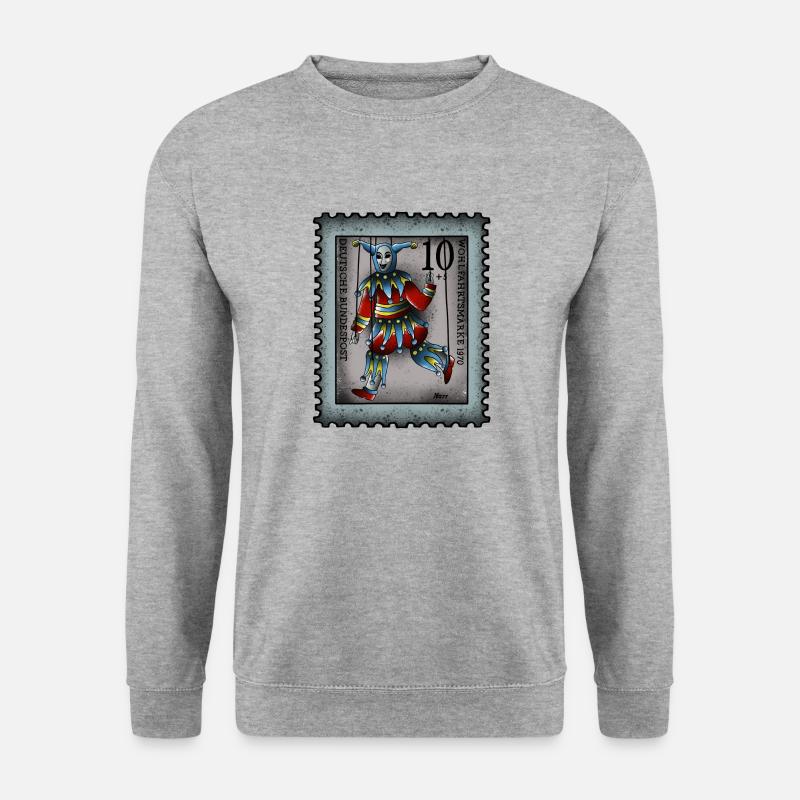 Briefmarke Narr - Unisex Pullover - Weißgrau meliert