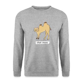 Katze meau - Unisex Pullover - Weißgrau meliert - Vorne - Alina (178cm) & Michal (187cm)