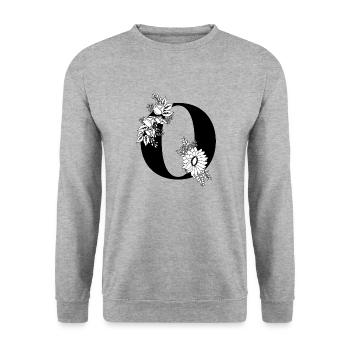 Lettre o floral noir et blanc - Sweat-shirt Unisexe - gris chiné - Devant - Alina (178cm) & Michal (187cm)