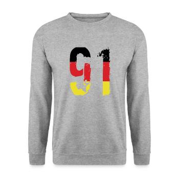91 Numéro Allemagne Maillot - Sweat-shirt Unisexe - gris chiné - Devant - Alina (178cm) & Michal (187cm)