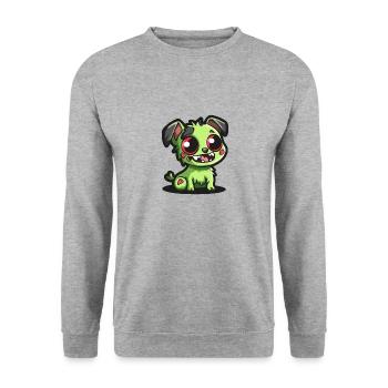 Hund Zombie Halloween Lustig - Unisex Pullover - Weißgrau meliert - Vorne - Alina (178cm) & Michal (187cm)