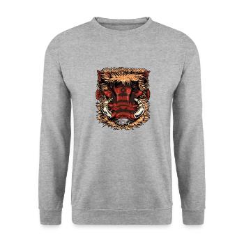 Stammes-Warzenschwein - Unisex Pullover - Weißgrau meliert - Vorne - Alina (178cm) & Michal (187cm)