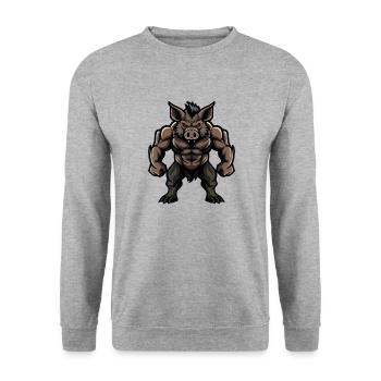 wildschwein comic - Unisex Pullover - Weißgrau meliert - Vorne - Alina (178cm) & Michal (187cm)