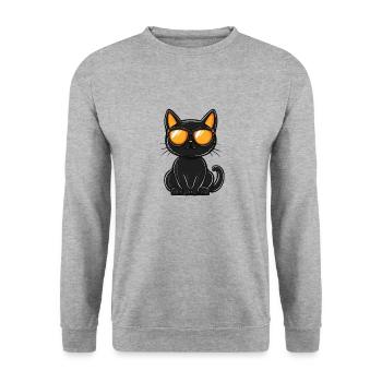 Katze Halloween Kater Cool - Unisex Pullover - Weißgrau meliert - Vorne - Alina (178cm) & Michal (187cm)