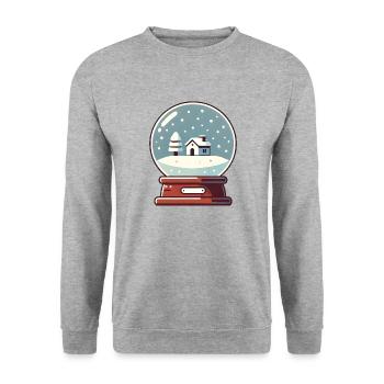 Schneekugel mit weihnachtlicher Landschaft - Unisex Pullover - Weißgrau meliert - Vorne - Alina (178cm) & Michal (187cm)