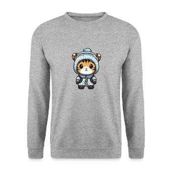 Tiger Winter Comic Niedlich - Unisex Pullover - Weißgrau meliert - Vorne - Alina (178cm) & Michal (187cm)
