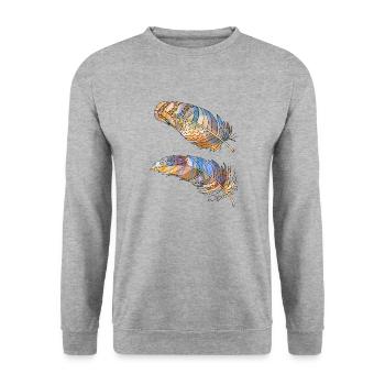 Feder - Unisex Pullover - Weißgrau meliert - Vorne - Alina (178cm) & Michal (187cm)