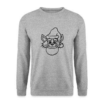 Chat du Père Noël Tête de chapeau de Noël d’hiver - Sweat-shirt Unisexe - gris chiné - Devant - Alina (178cm) & Michal (187cm)