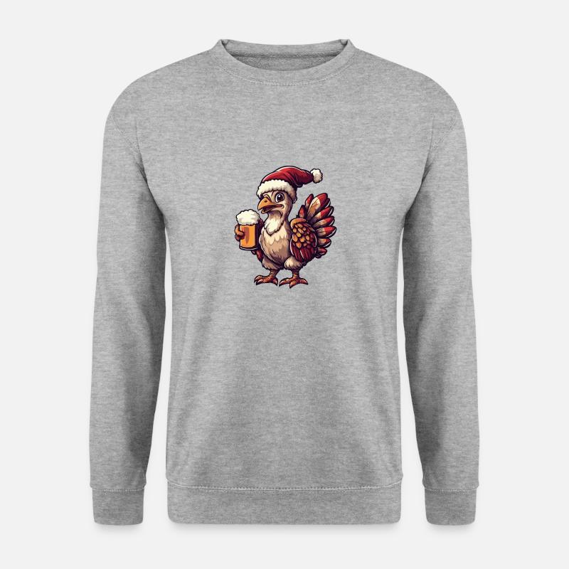 Truthahn Weihnachten Bier - Unisex Pullover - Weißgrau meliert