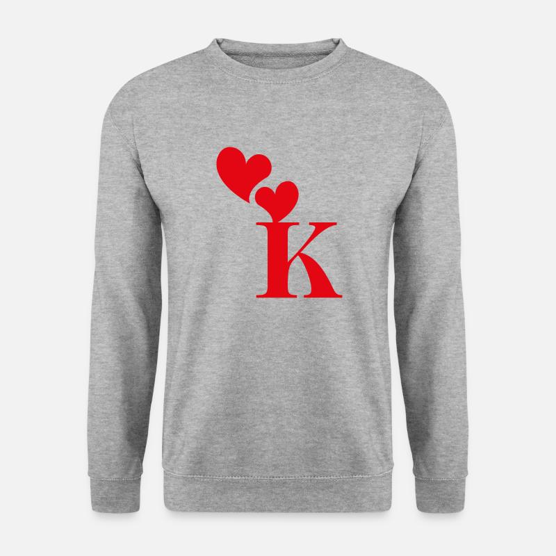 Buchstabe k Rotes Herz - Unisex Pullover - Weißgrau meliert