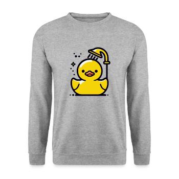 Quietschente gelbe Ente Dusche - Unisex Pullover - Weißgrau meliert - Vorne - Alina (178cm) & Michal (187cm)