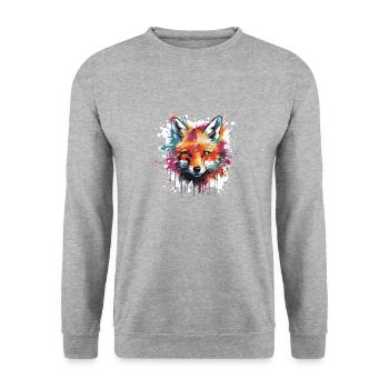 Fuchs Kopf Porträt Pop Art - Unisex Pullover - Weißgrau meliert - Vorne - Alina (178cm) & Michal (187cm)