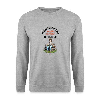 Fille au volant d'un tracteur - Sweat-shirt Unisexe - gris chiné - Devant - Alina (178cm) & Michal (187cm)